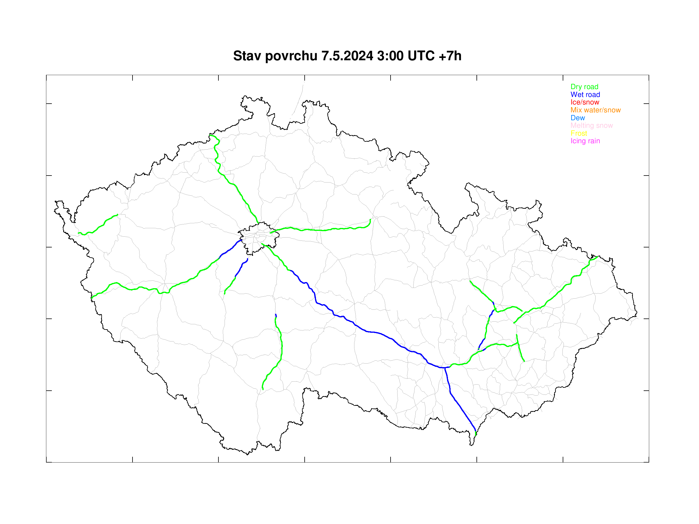 Road surface condition forecast for Czech highways +7h